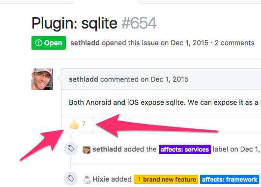 thumbs up an issue in GitHub